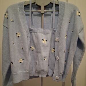 Blue Floral Women's Sweater Set